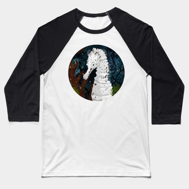 White seahorse Baseball T-Shirt by KatherineBlowerDesigns